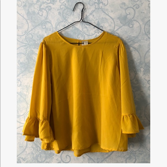 Japna Tops - Canary Yellow Gold Bell Sleeve Tunic Top